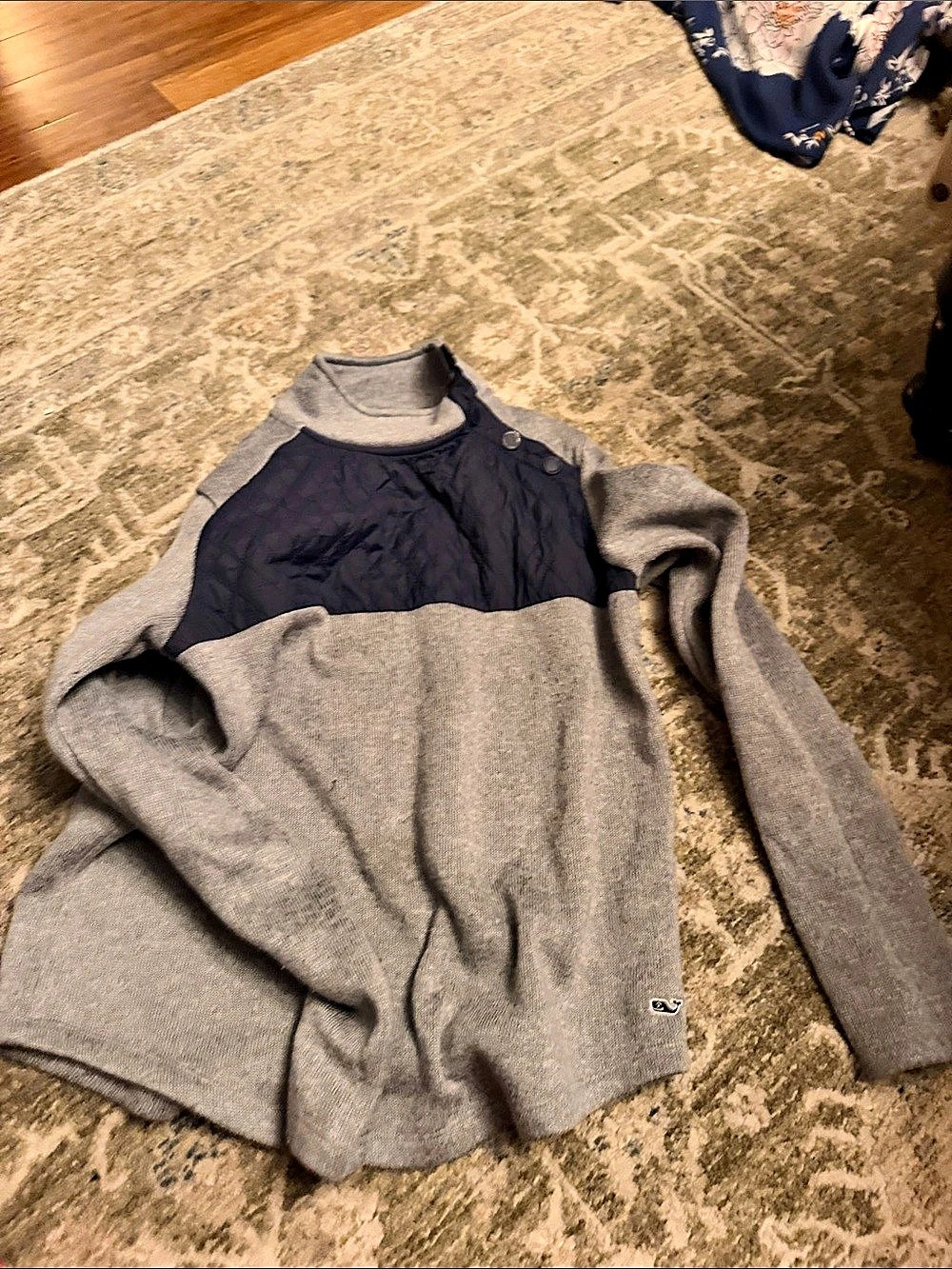 Vineyard Vines Quilted Navigator Quarter-Snap Pullover Gray & Blue